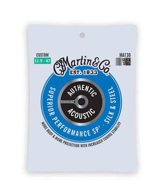 Martin MA130 Authentic Acoustic Superior Performance Silk and Steel Guitar Strings - .0115-.047 Custom