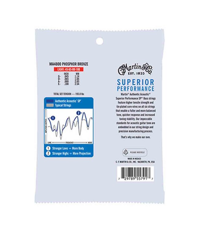 Martin MA4800 Light SP PB Acoustic Bass Guitar Strings 45-100