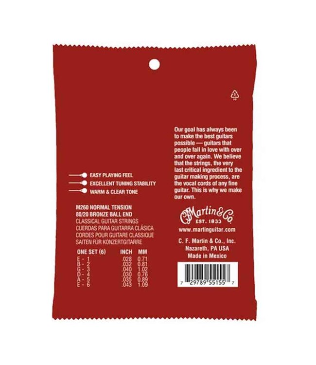 Martin Normal Tension 80/20 Ball End Bronze Classical Guitar Strings 28-43