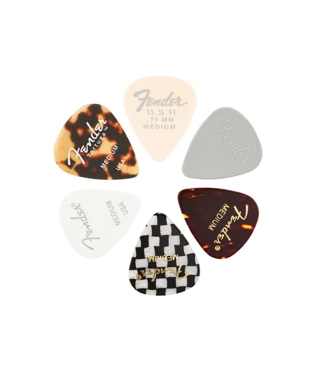 FENDER MEDIUM ASSORTED MATERIAL 351 SHAPE GUITAR PICKS (6 PACK)