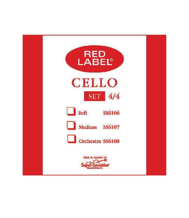 SUPER SENSITIVE 6107 RED LABEL CELLO STRINGS - 4/4 SIZE MEDIUM GAUGE