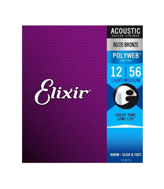 Elixir 11075 Light Medium Polyweb Acoustic Guitar Strings 12-56