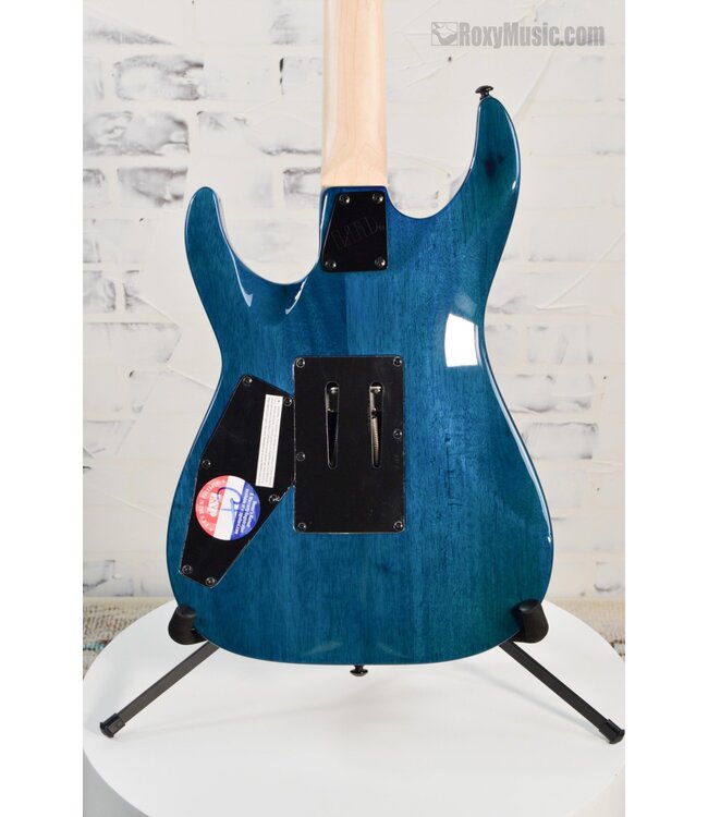 ESP LTD MH-203 QUILTED MAPLE TOP ELECTRIC GUITAR WITH FLOYD ROSE - SEE THRU BLUE