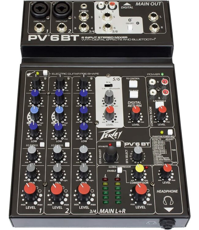 Peavey PV6BT 6 Channel Compact Mixer with Bluetooth