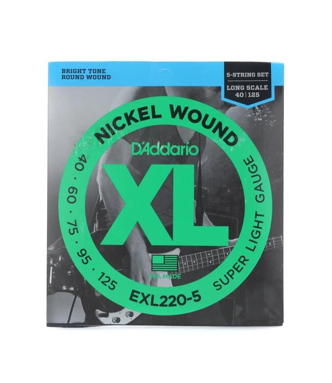 D'Addario Super Light 5 String Long Scale XL Nickel Bass Guitar Strings 40-125