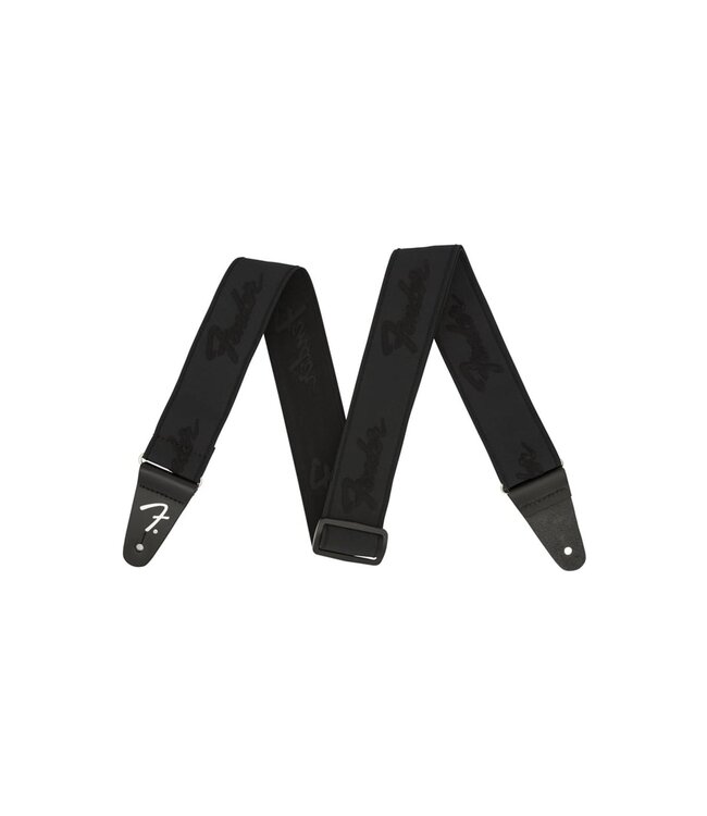 Fender 2-Inch WeighLess Running Logo Guitar Strap - Black/Black