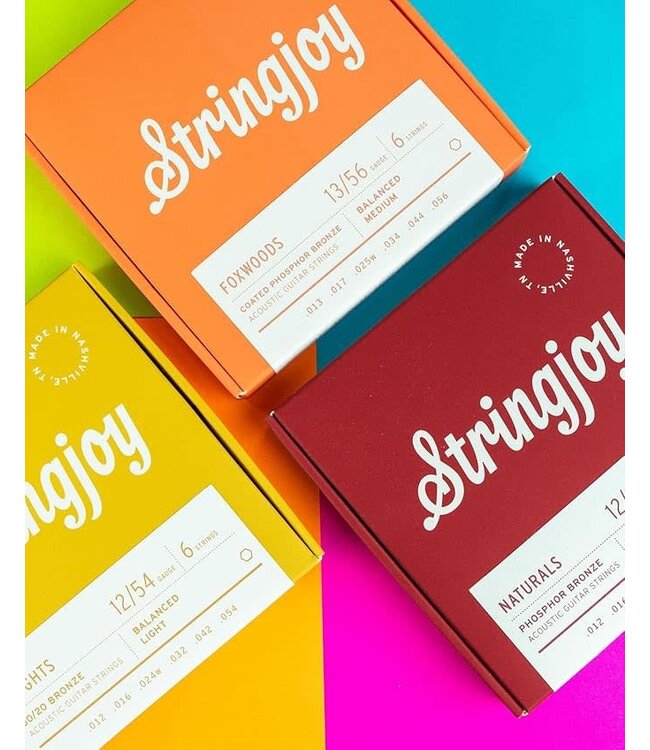 Stringjoy Foxwoods coated phosphor bronze acoustic guitar strings deliver warm tone, smooth feel, and long-lasting performance in multiple gauges.