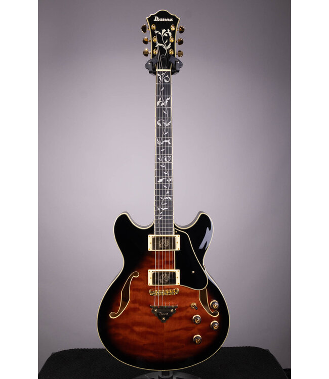 Artcore Expressionist AS93QMSP Semi-Hollowbody Electric Guitar - Dark Brown Sunburst