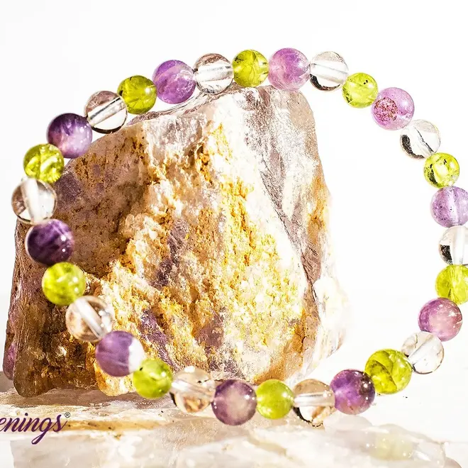 Amethyst, Peridot & Clear Quartz 6mm Bracelet