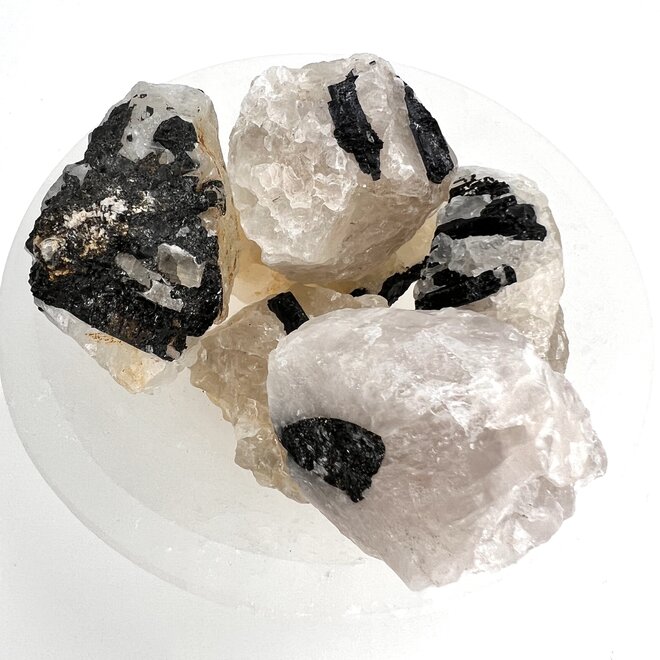 Black Tourmaline (Tourmalated) on Quartz - Rough Raw Natural