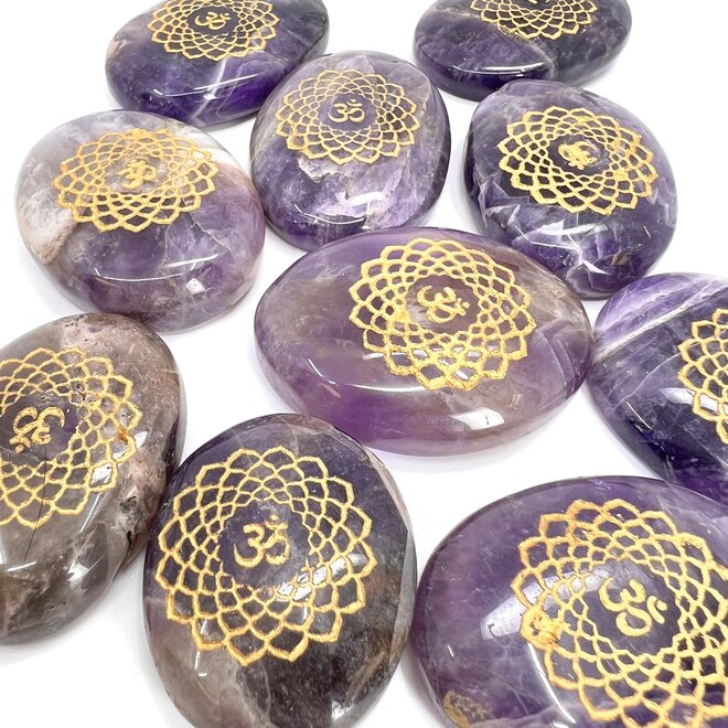 Amethyst Ohm Engraved Worry Stone