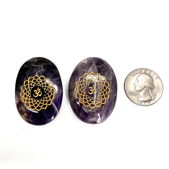 Amethyst Ohm Engraved Worry Stone