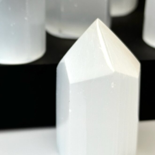 Selenite/Satin Spar Hexagon Tower 2.5"