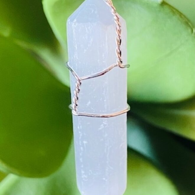 Selenite Pendant Point Wire Wrapped