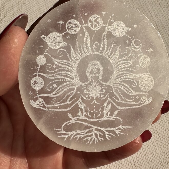 Round Selenite Man with Planets