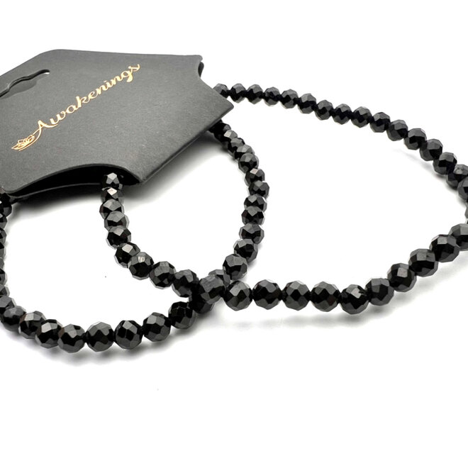 Faceted Black Spinel Bracelet 3-4mm