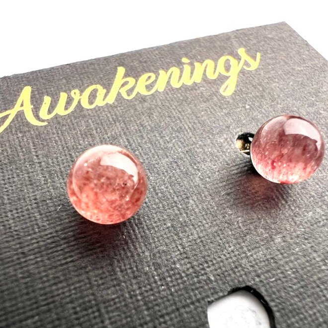 Strawberry Quartz Sterling Stud Earring