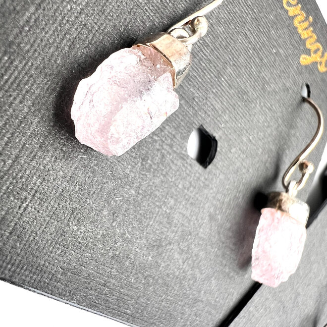 Rose Quartz Rough Natural Sterling Silver Drop Earring