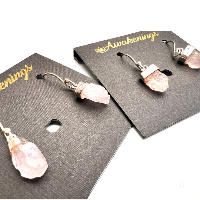 Rose Quartz Rough Natural Sterling Silver Drop Earring