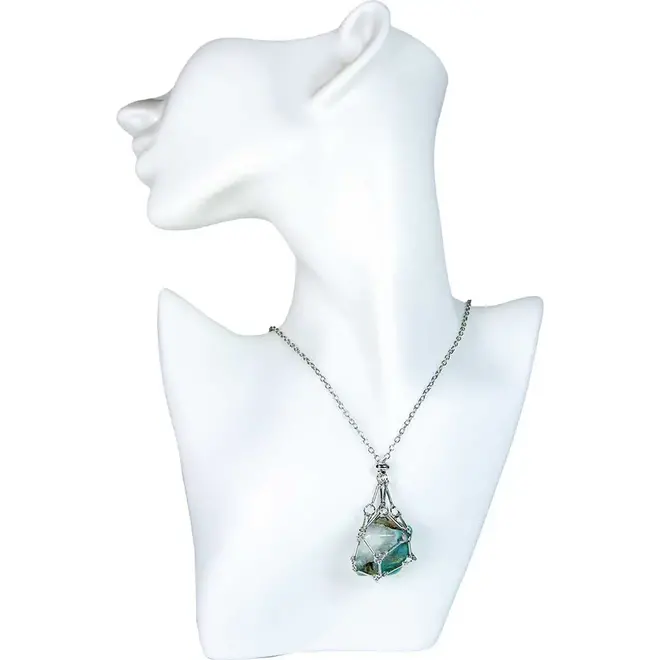 Metal Adjustable Crystal Cage Necklace Silver