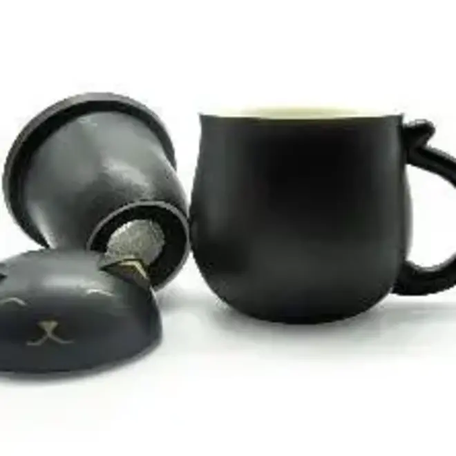 Lucky Black Cat Mug with Strainer Pre-Order