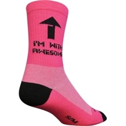 SockGuy SockGuy, Crew, I'm With Awesome Socks, 6 inch, Pink, Small/Medium