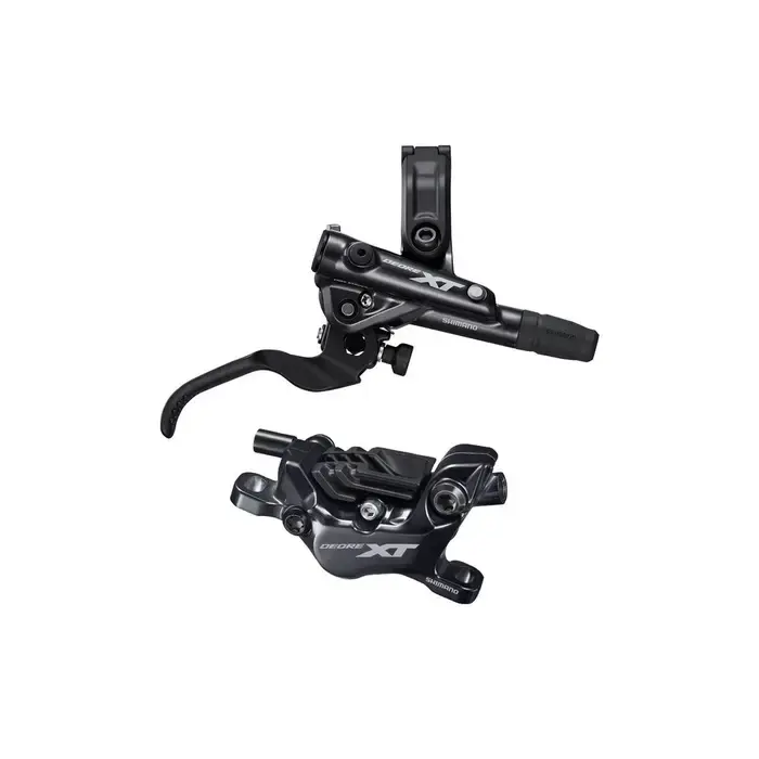 SHIMANO Shimano, Deore XT BL-M8100/BR-M8120 Disc Brake and Lever, Rear, Hydraulic, Post Mount, 4-Piston, Finned Pads, I-SPEC EV Clamp Band, Black