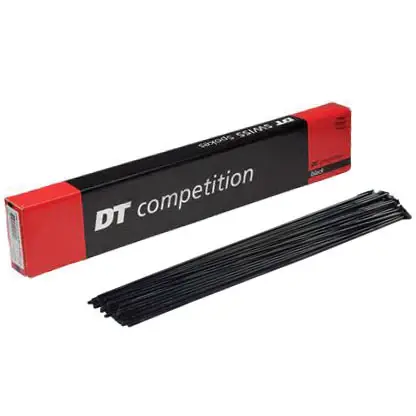 DT Swiss DT Swiss, Competition Spoke: 2.0/1.8/2.0mm, 302mm, Straight Pull, Black, Box of 20