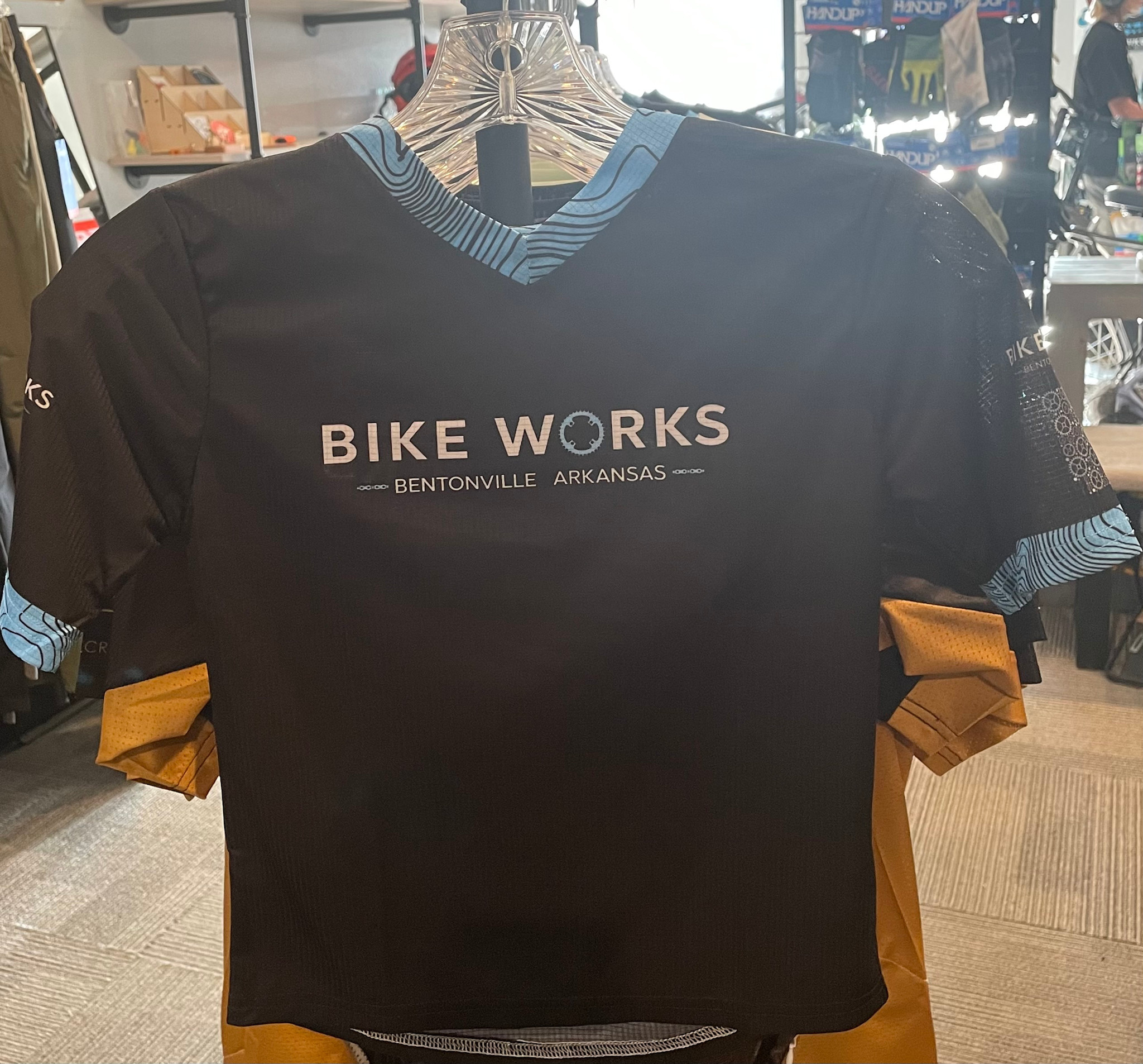 Flo Bikewear Bike Works, Logo MTB Jersey, Blue/Black, Topo, Youth Short-Sleeve