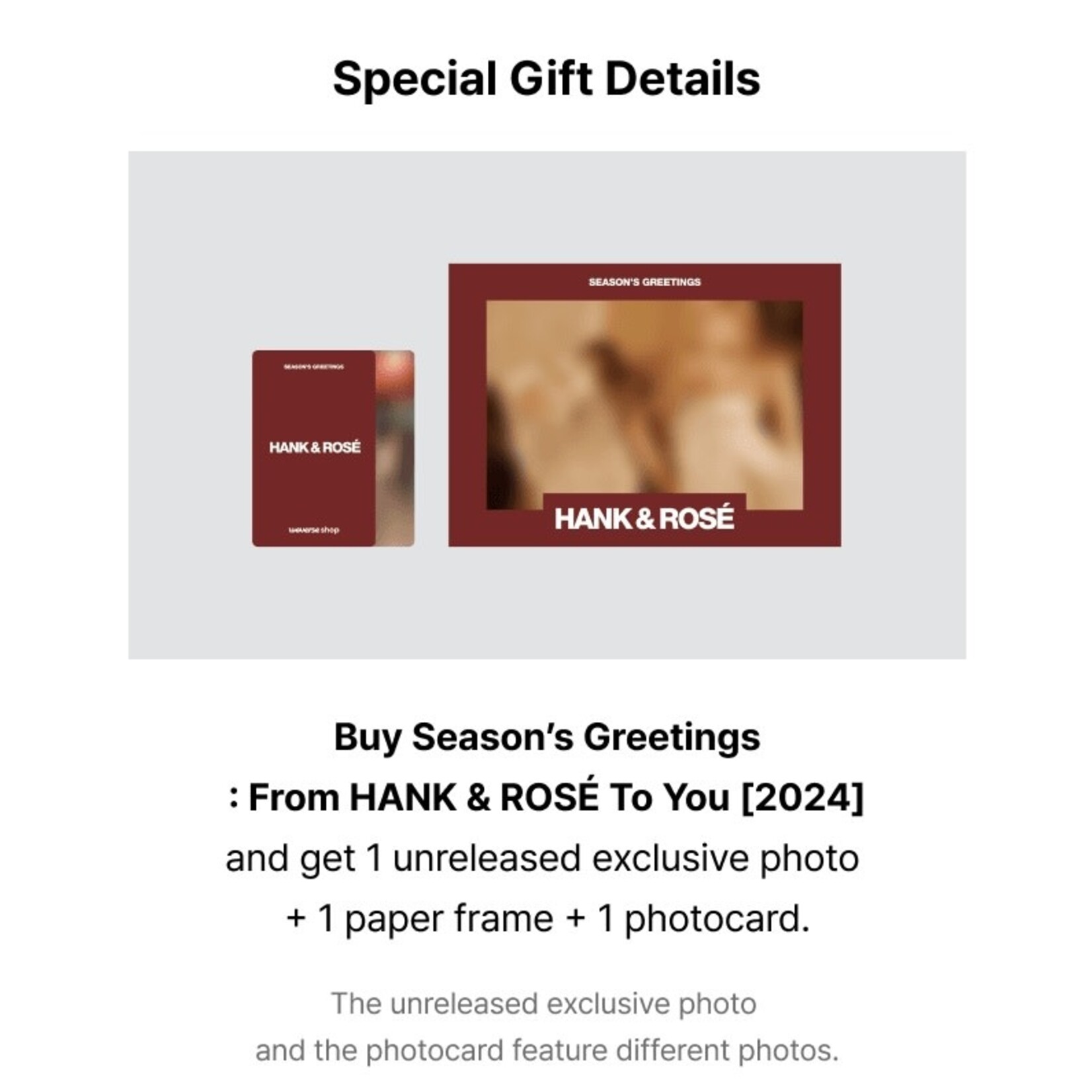 Black Pink [Weverse] ROSE - Season’s Greetings: From HANK & ROSÉ To You [2024] + Weverse Gift (WS)