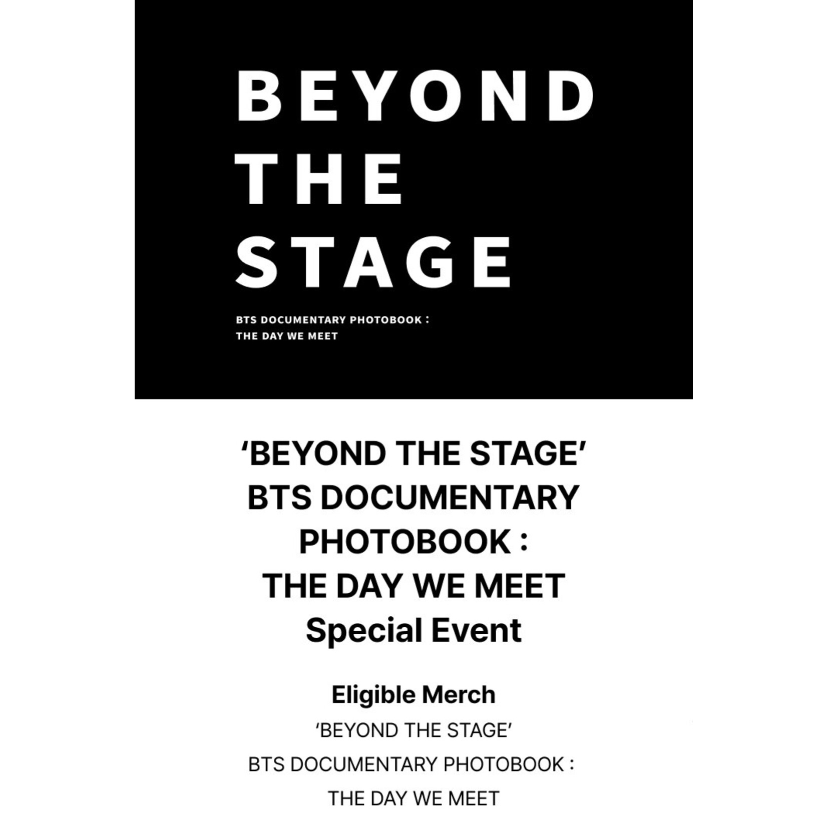 BTS BTS - [SPEICAL EVENT] ‘BEYOND THE STAGE’ BTS DOCUMENTARY PHOTOBOOK : THE DAY WE MEET + Weverse Gift (WS)