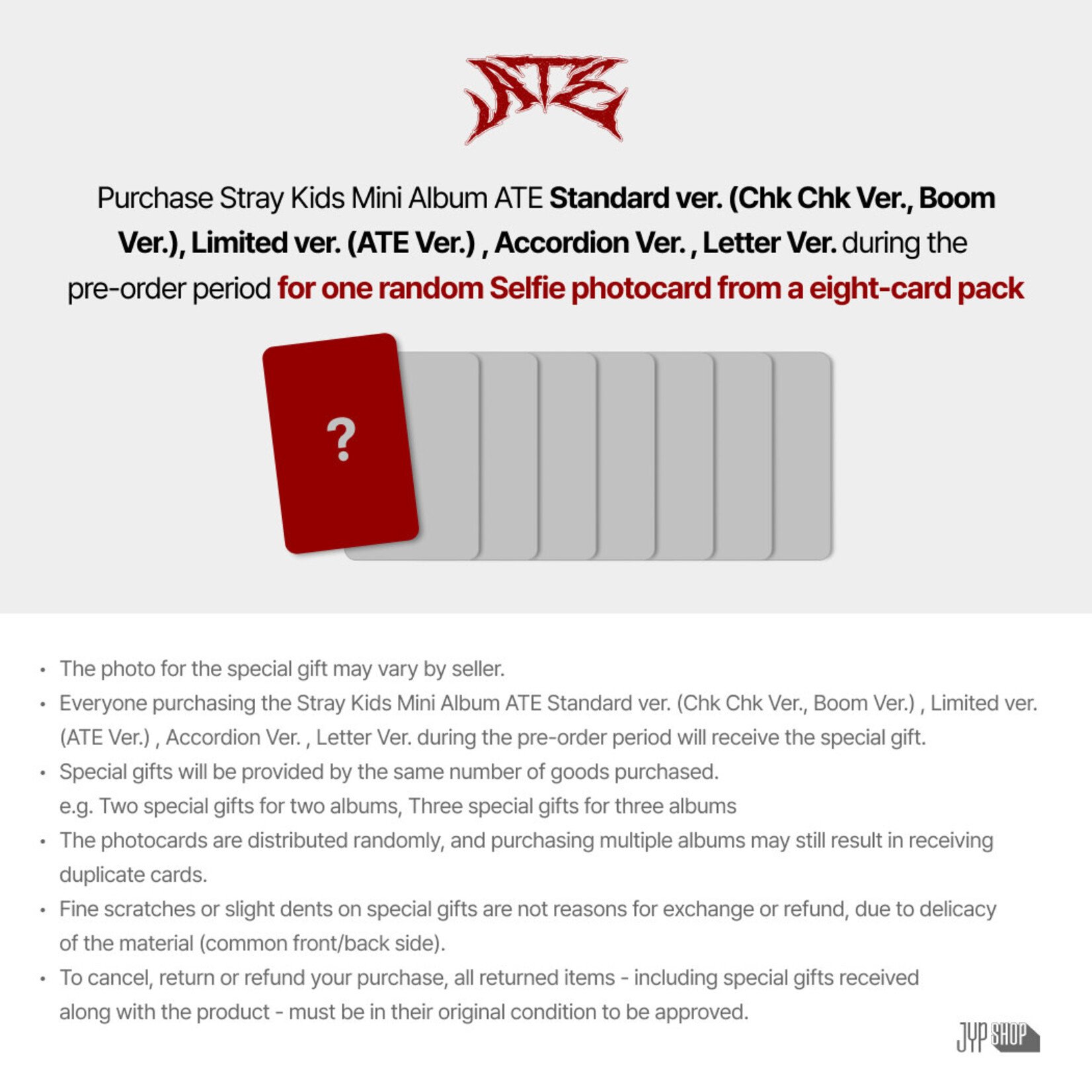 Stray Kids Stray Kids - 9th Mini Album [ATE] (Standard Ver.) + Random Photocard (JYP SHOP)
