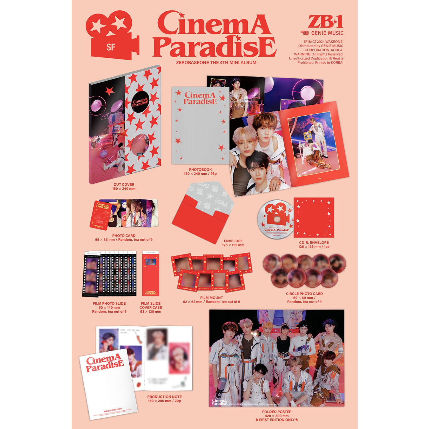 ZeroBaseOne ZEROBASEONE - 4th Mini Album [CINEMA PARADISE] (Photobook ver.) + Random Photocard (APPLE MUSIC)