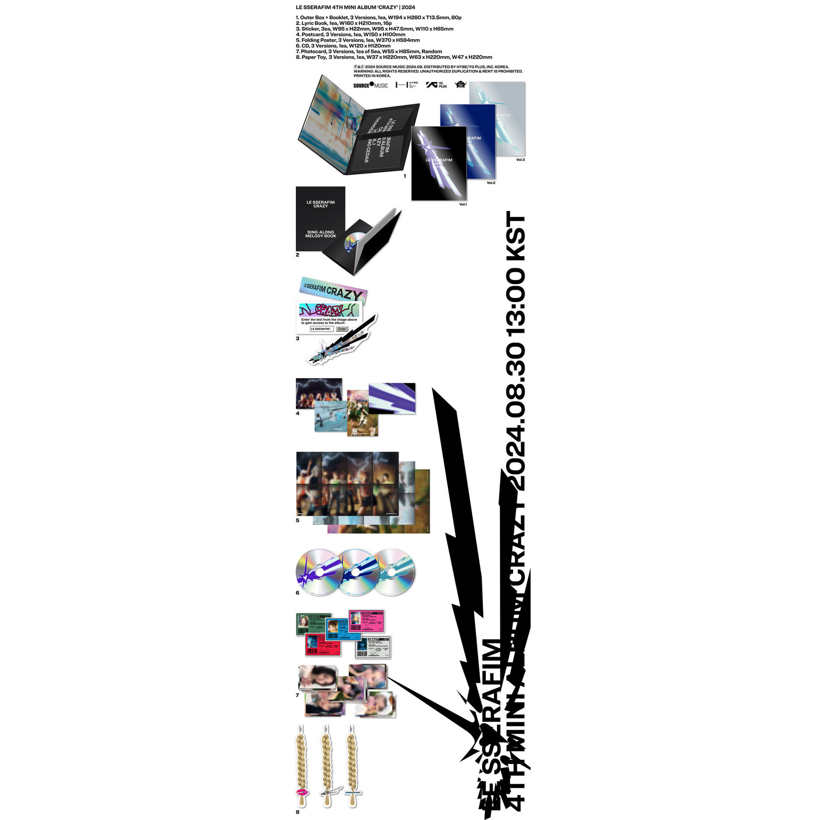 Le Sserafim [LUCKY DRAW] LE SSERAFIM - 4th Mini Album [CRAZY] (3types Random ver.) + Random Photocard (APPLE MUSIC)