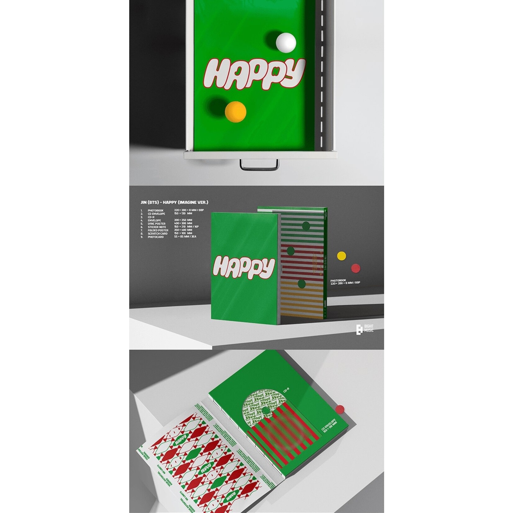 BTS JIN - Happy (Set) + Happy (Weverse Albums ver.) Set + EARLY-BIRD Weverse Gift (WS)