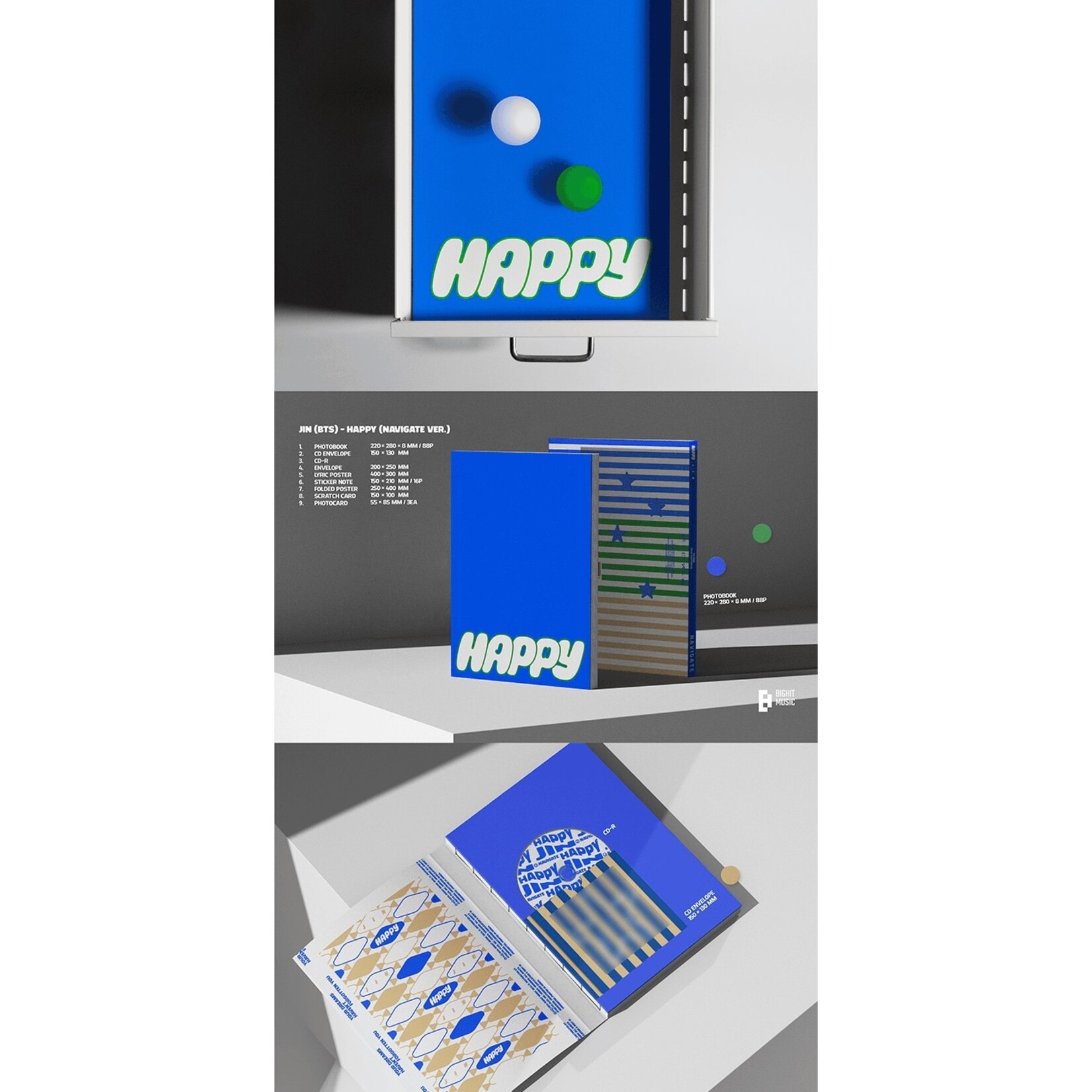 BTS JIN - Happy (Set) + Happy (Weverse Albums ver.) Set + EARLY-BIRD Weverse Gift (WS)