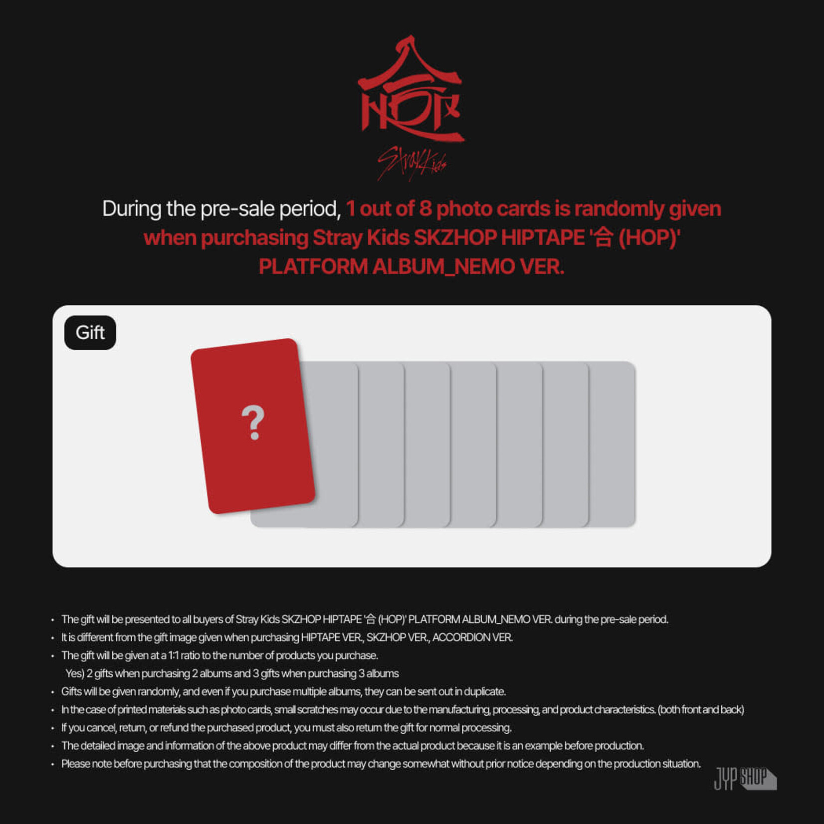 Stray Kids Stray Kids - SKZHOP HIPTAPE ‘合 (HOP)’ (PLATFORM ALBUM_NEMO VER.) + Random Photocard (JYP SHOP)