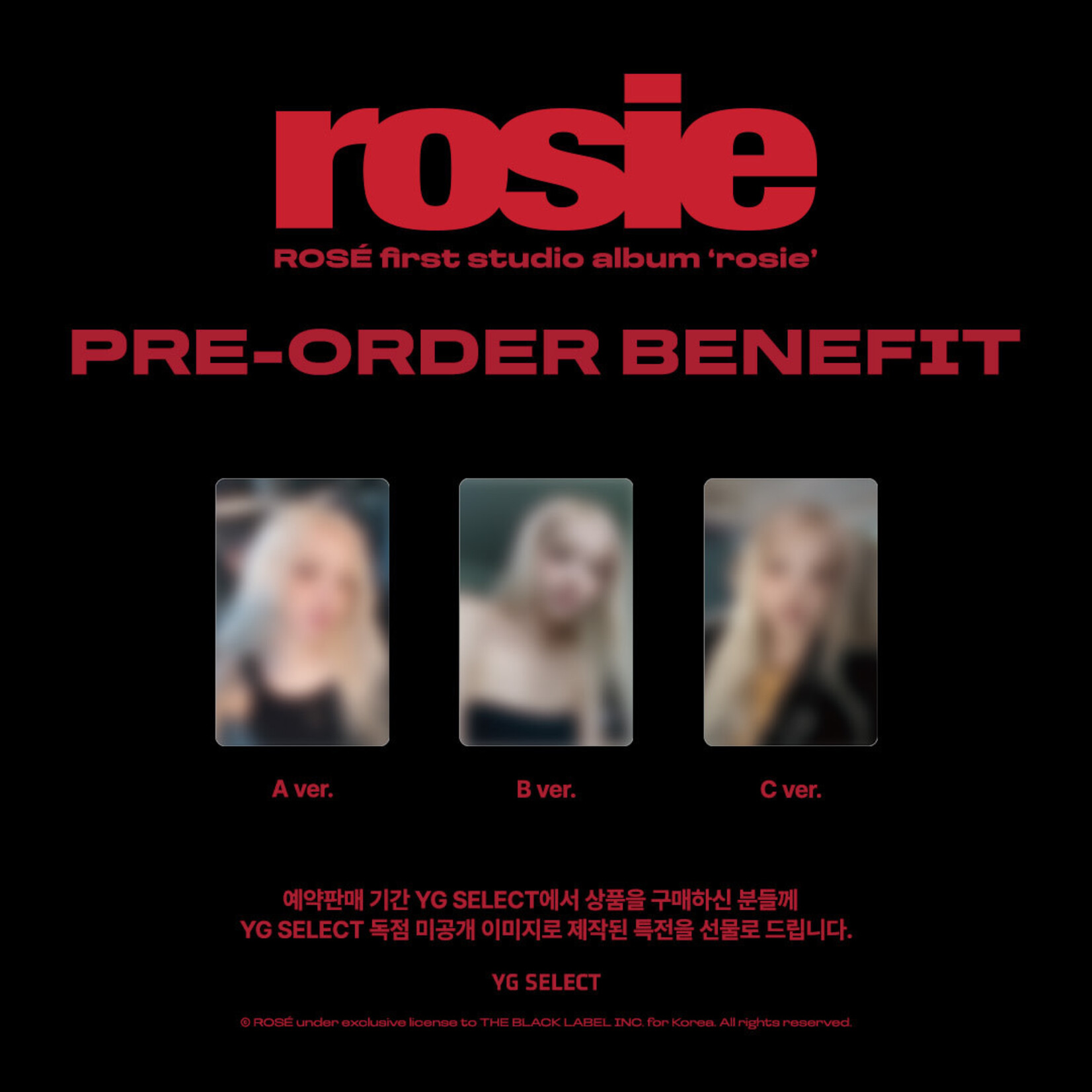 BlackPink ROSÉ - first studio album ‘rosie’ (Retail Exclusive) + A TYPE Photocard (YG)