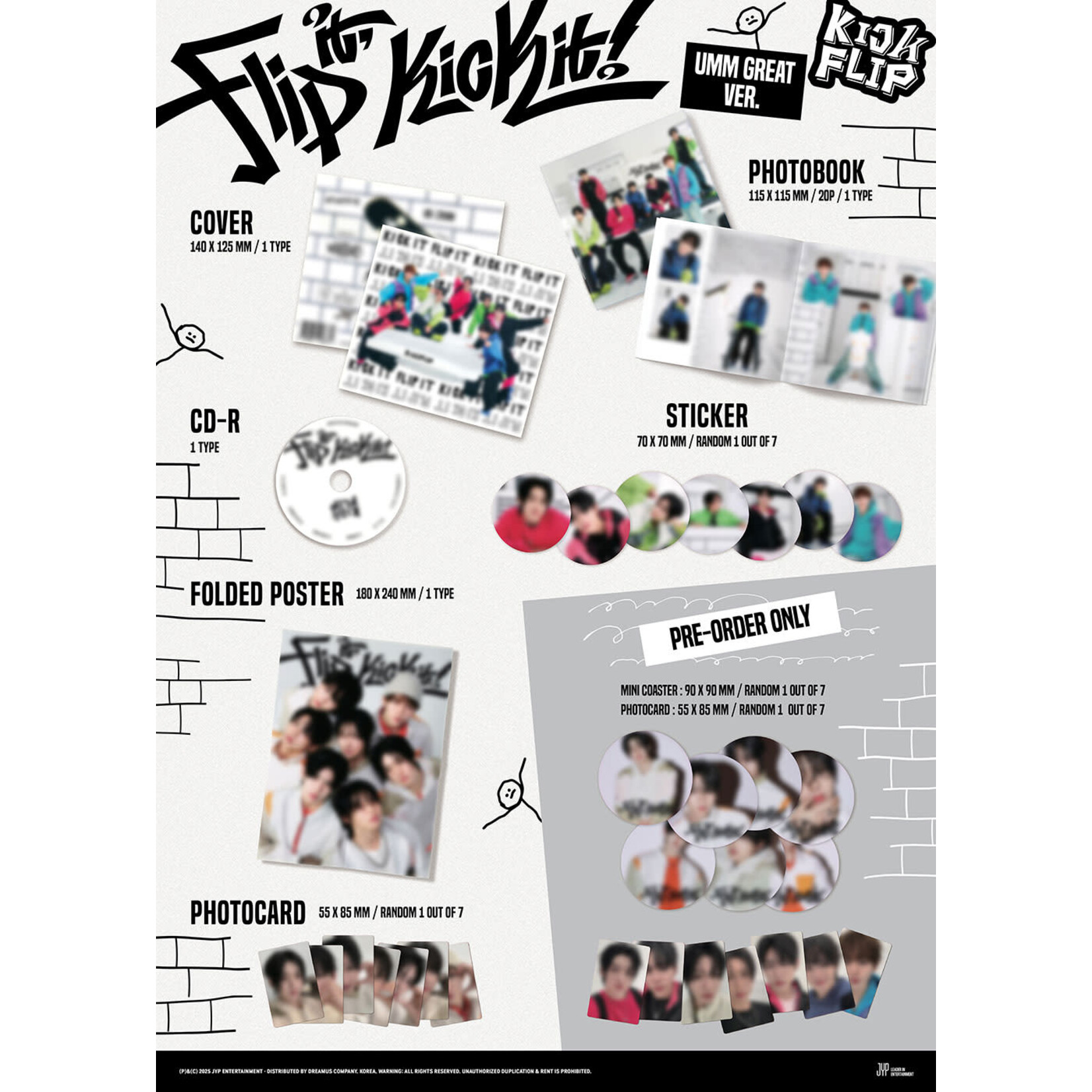 KickFlip KickFlip - 1st Mini Album [Flip it, Kick it!] (Umm Great ver.) + Random Photocard (JYP SHOP)