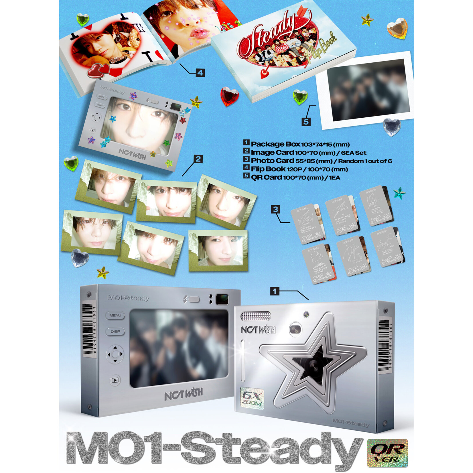 NCT [LUCKY DRAW] NCT WISH - 1st Mini Album [Steady] (QR Ver.) + Random Photocard (APPLE MUSIC)