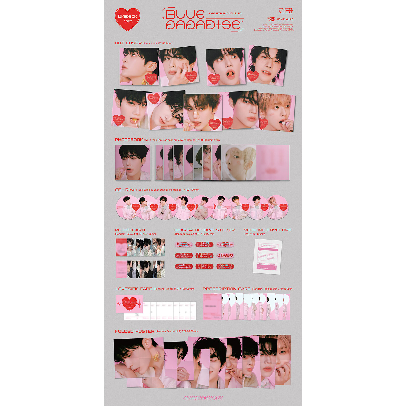 ZeroBaseOne [LUCKY DRAW] ZEROBASEONE - The 5th Mini Album [BLUE PARADISE] (Digipack Ver.) + Random Photocard (APPLE MUSIC)