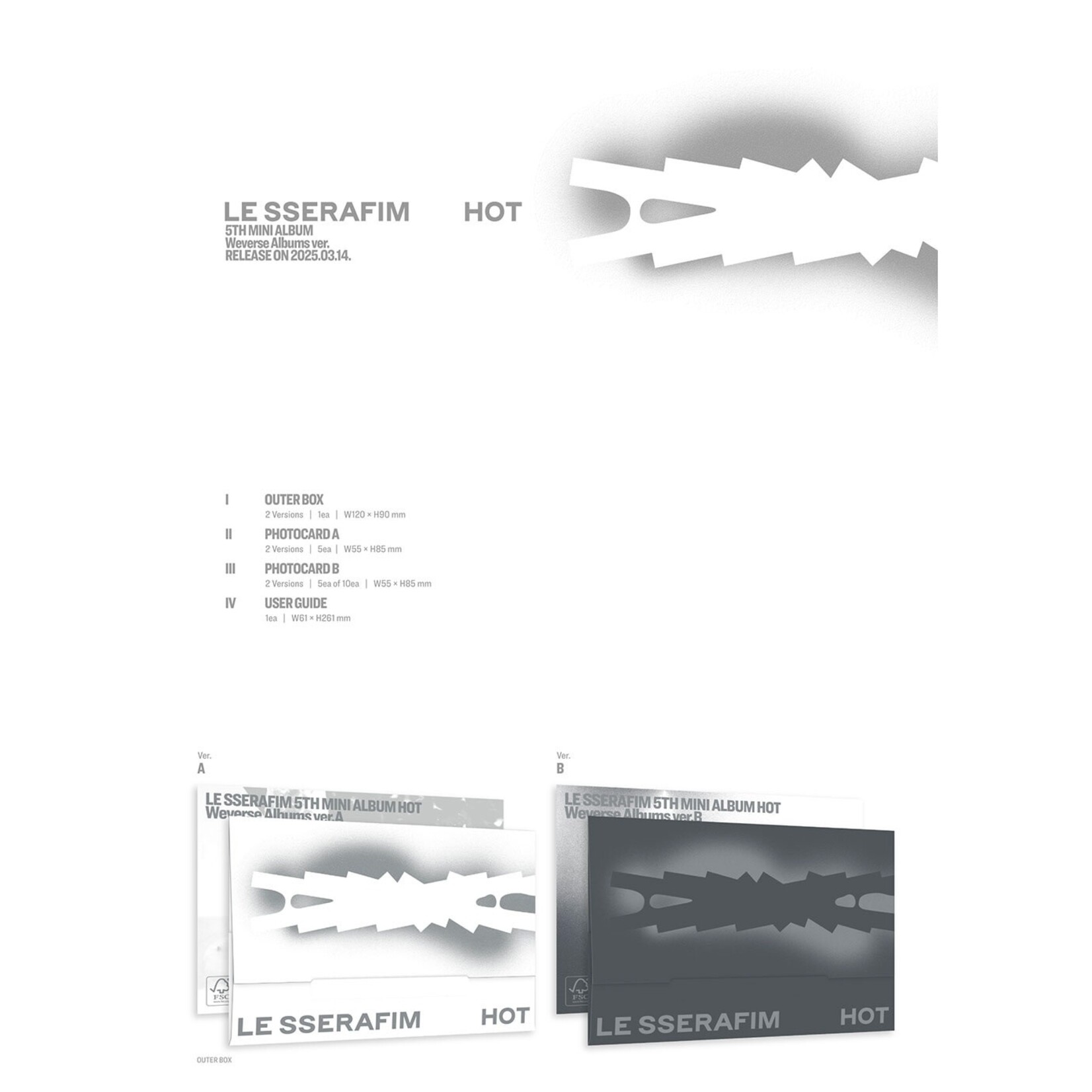 Le Sserafim LE SSERAFIM - 5th Mini Album 'HOT' (Weverse Albums ver.) + Random Photocard (MAKESTAR)