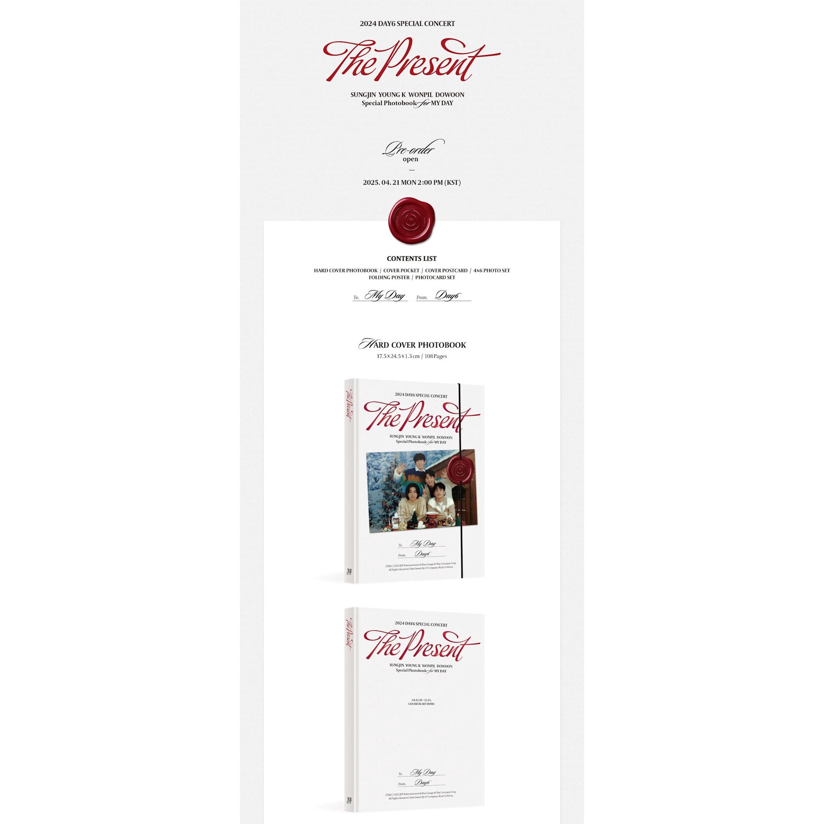 DAY6 DAY6 - 2024 DAY6 SPECIAL CONCERT 'The Present' Photobook + Photocard Set (JYP SHOP)