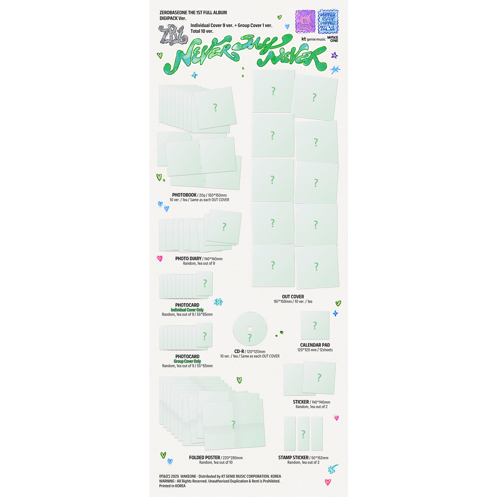 ZeroBaseOne ZEROBASEONE - THE 1ST FULL ALBUM [NEVER SAY NEVER] (DIGIPACK Ver.) + Random Photocard (MAKESTAR)