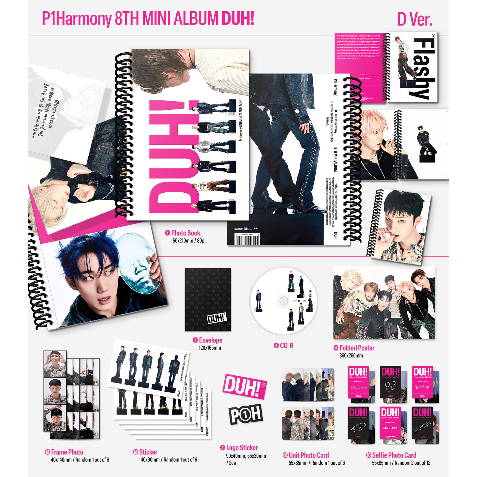 P1Harmony [LUCKY DRAW2] P1Harmony - 8th Mini Album [DUH!] (Photobook Ver.) + Random Photocard (APPLE MUSIC)