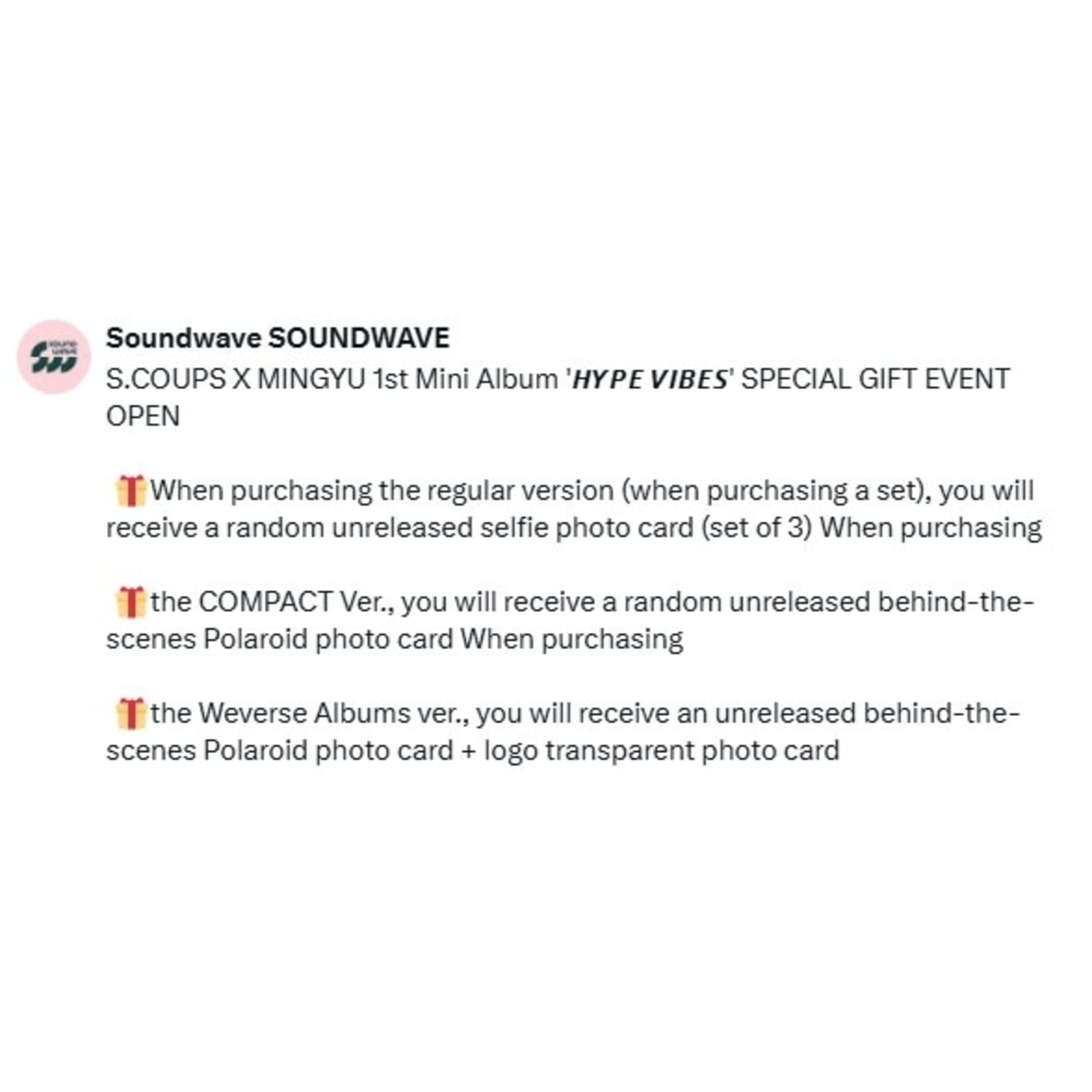 Seventeen S.COUPS X MINGYU - 1st Mini Album ‘HYPE VIBES’ (COMPACT Ver.) + Random Polaroid (SW)