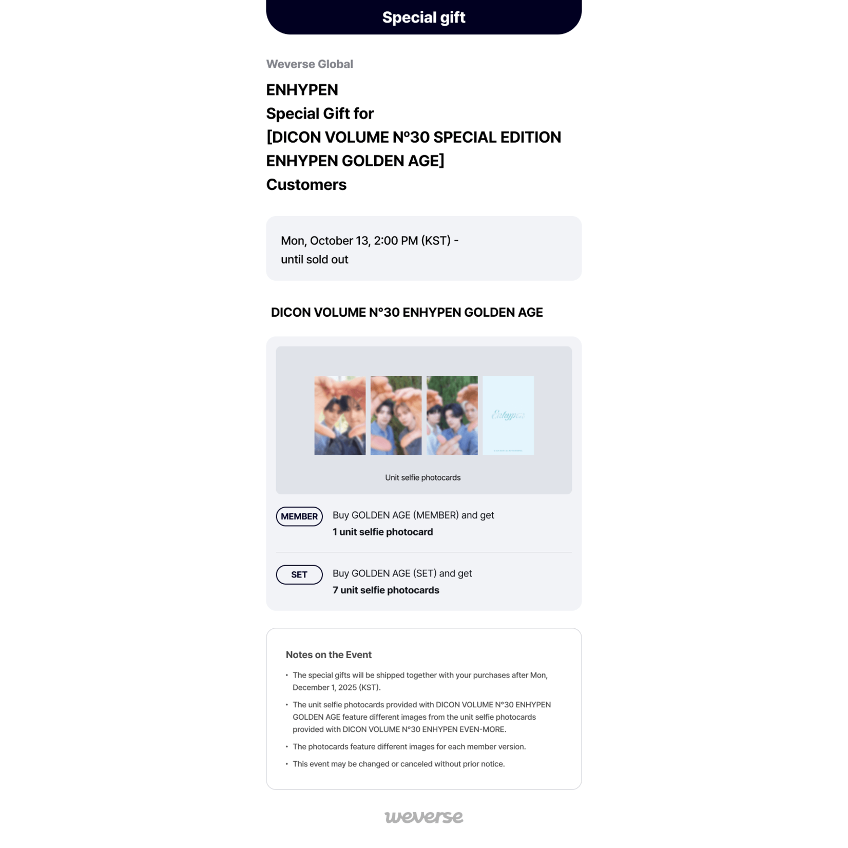 Enhypen ENHYPEN - DICON VOLUME Nº30 SPECIAL EDITION ENHYPEN GOLDEN AGE + Weverse Gift (WS)