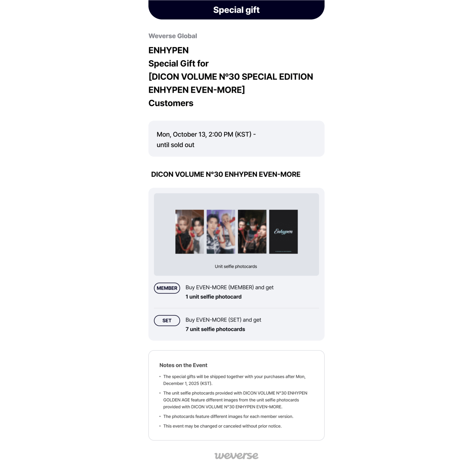 Enhypen ENHYPEN - DICON VOLUME Nº30 SPECIAL EDITION ENHYPEN EVEN-MORE + Weverse Gift (WS)