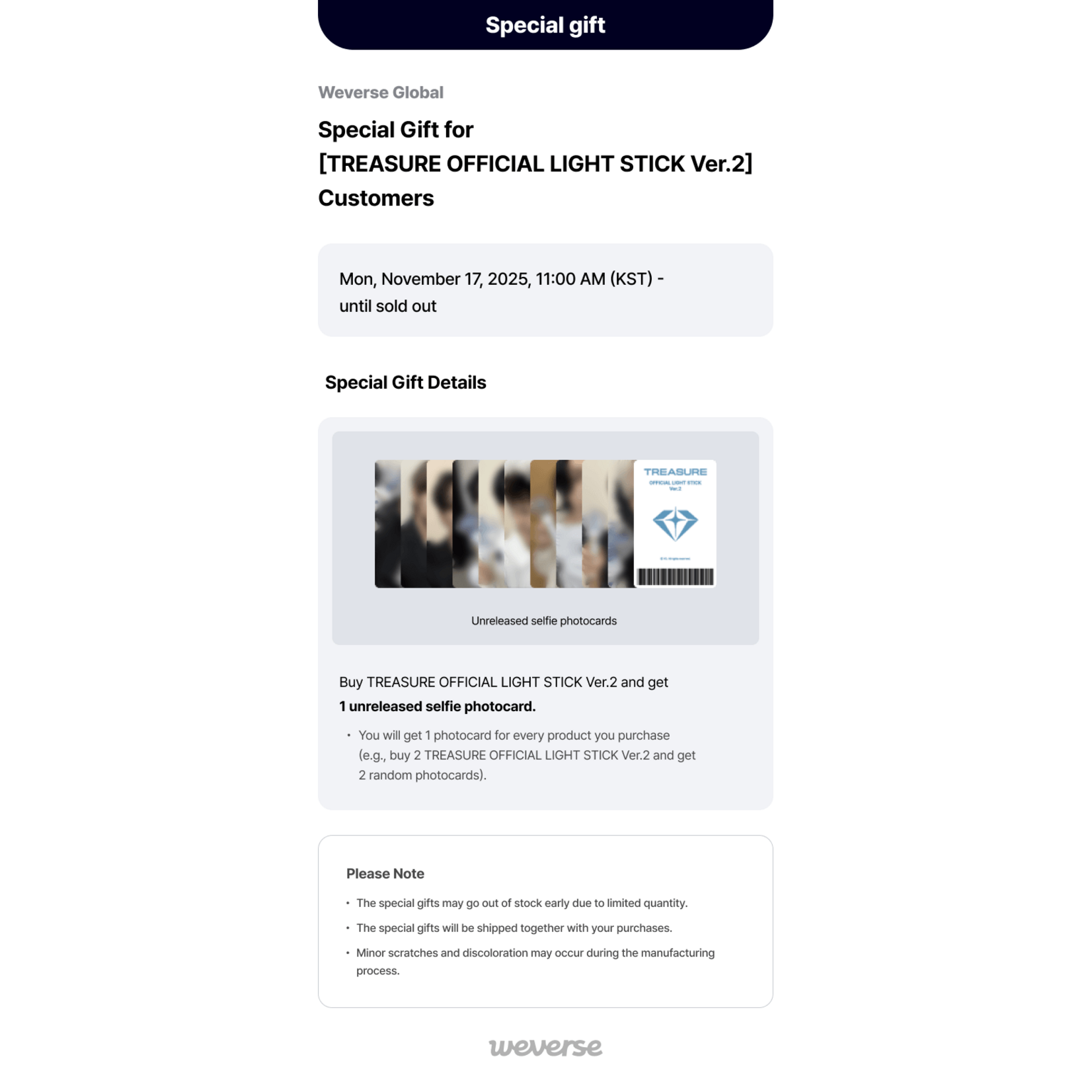 Treasure TREASURE - OFFICIAL LIGHT STICK Ver.2 + Random Photocard (WS)