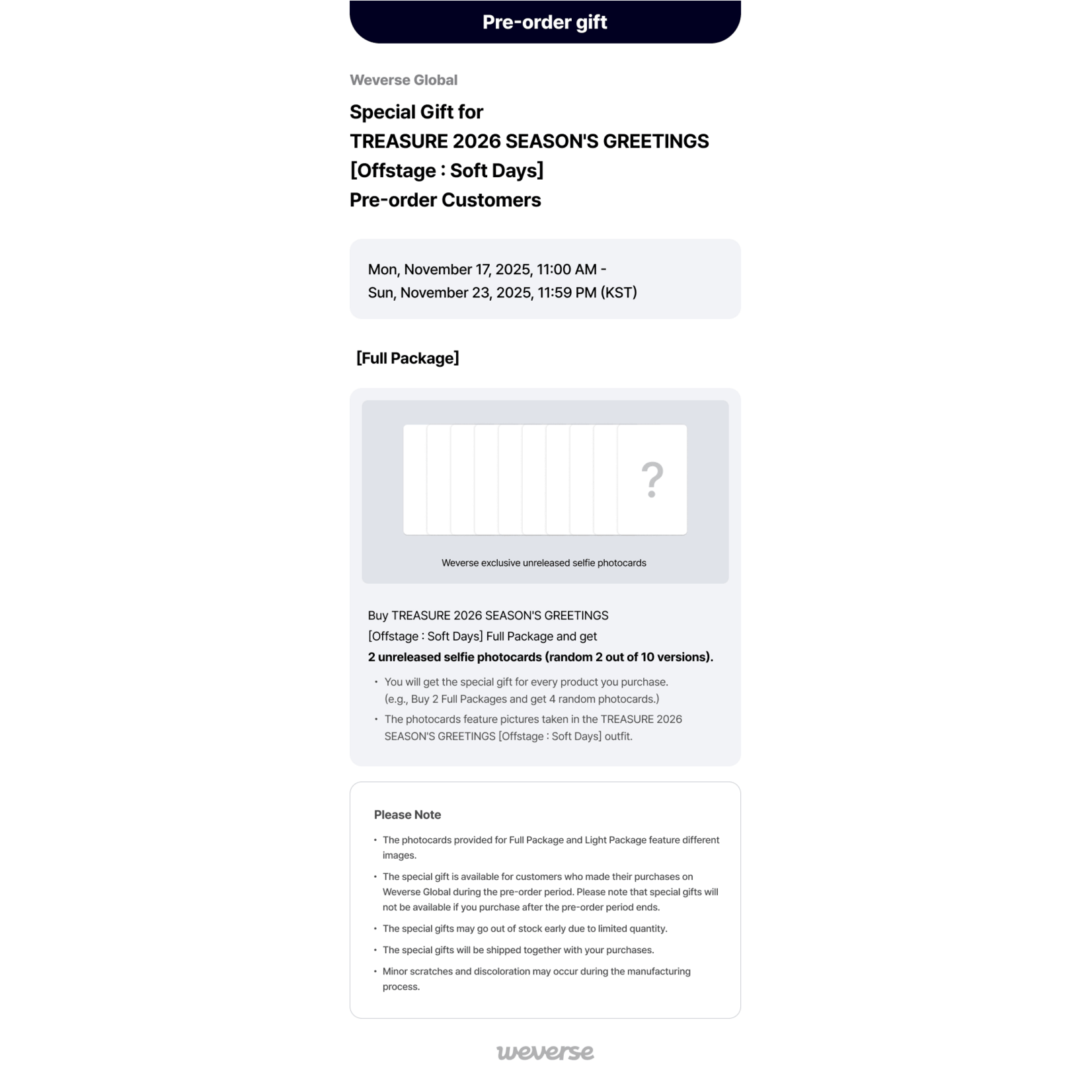 Treasure TREASURE - 2026 SEASON'S GREETINGS [Offstage : Soft Days] Full Package + Weverse Gift (WS)